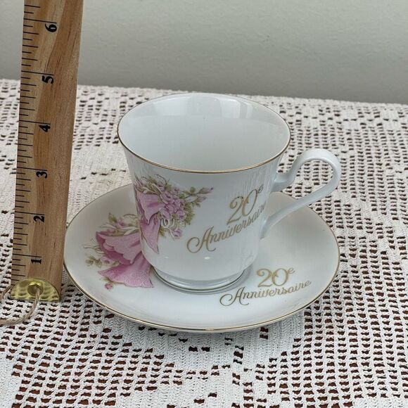 SAJI made in Japan Teacup and Saucer || 20th Anniversary written in French || - Picture 11 of 13